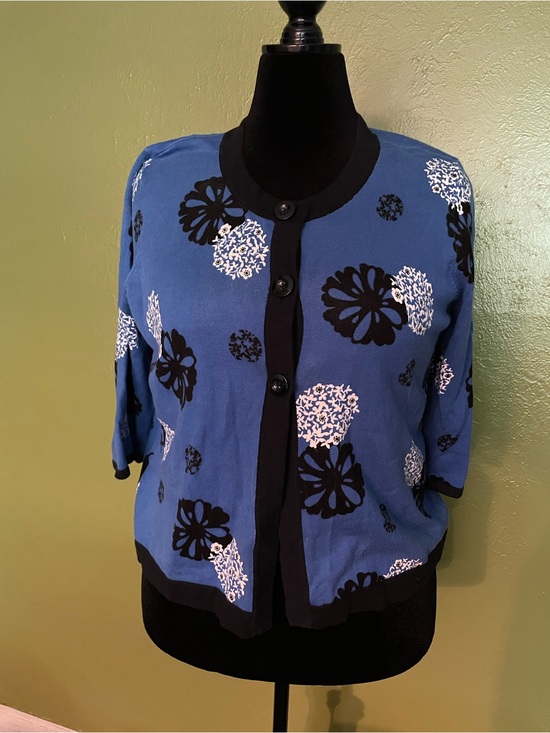 Designers Originals Sweaters - Designers Originals Blue Floral Cardigan with Button